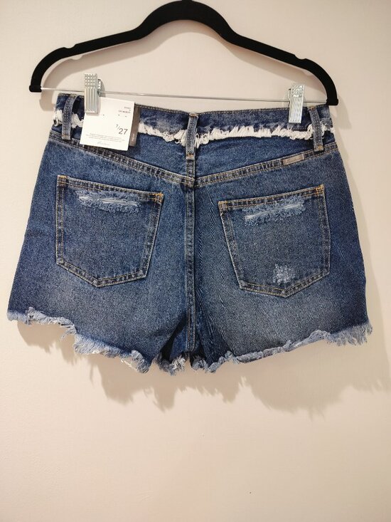 KanCan High Rise Distressed Denim Shorts Button Fly Frayed Hem Size 27 * - Picture 4 of 9